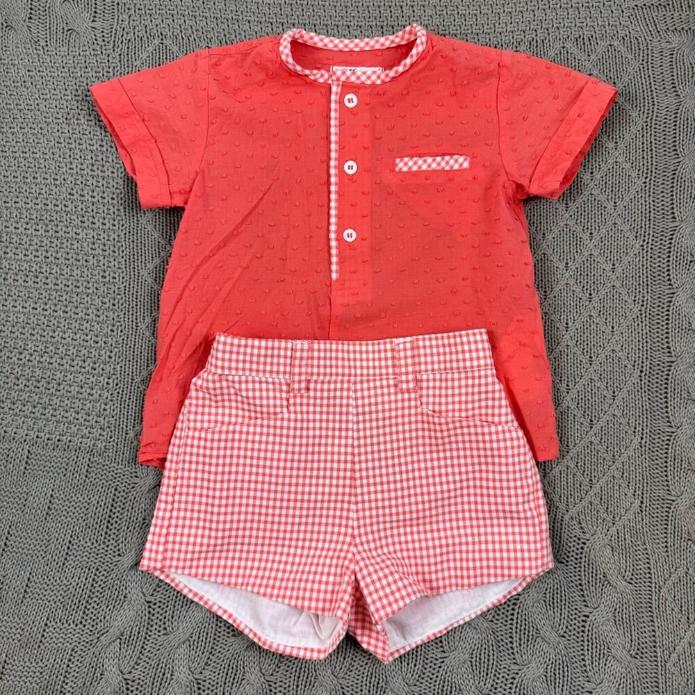 Miranda Boutique Red Popcorn Material Shirt and Shorts Set